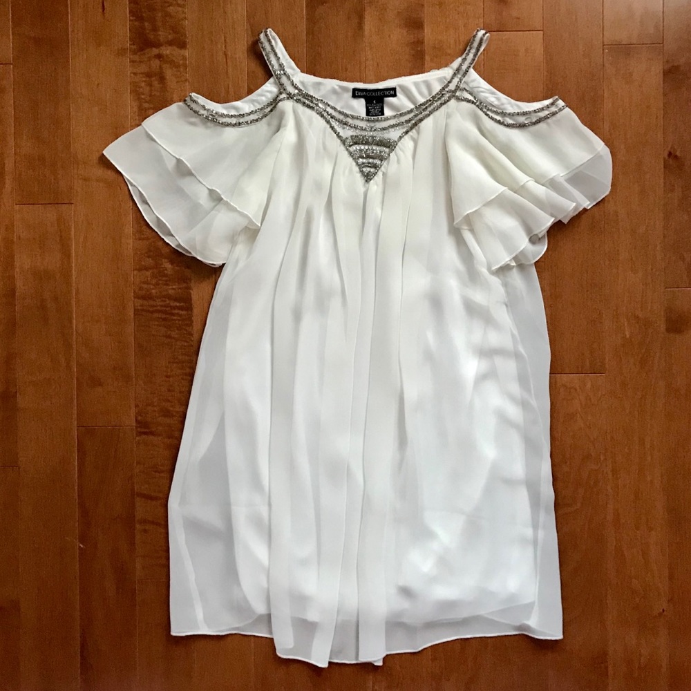 Diva Collection White Beaded Shoulderless Dress